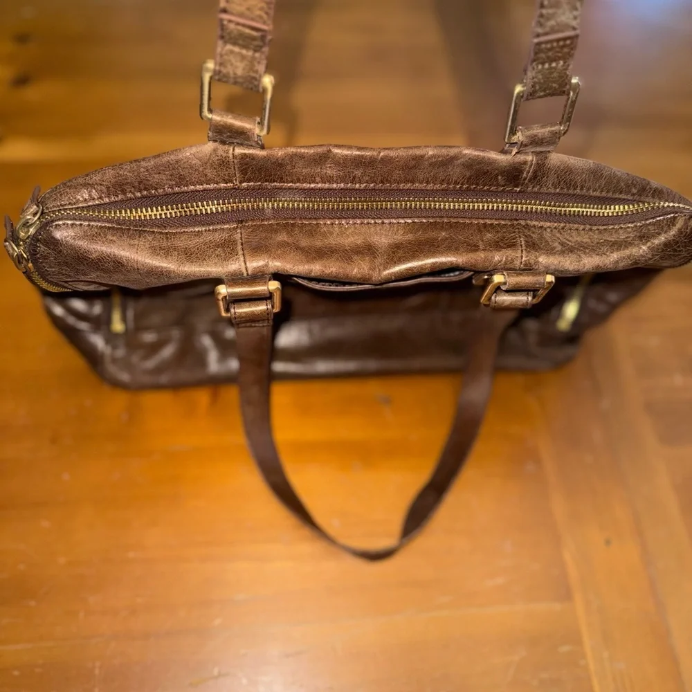 hobo handbag Brown Leather Distressed Multi Pockets Slouchy Everyday Purse hippy